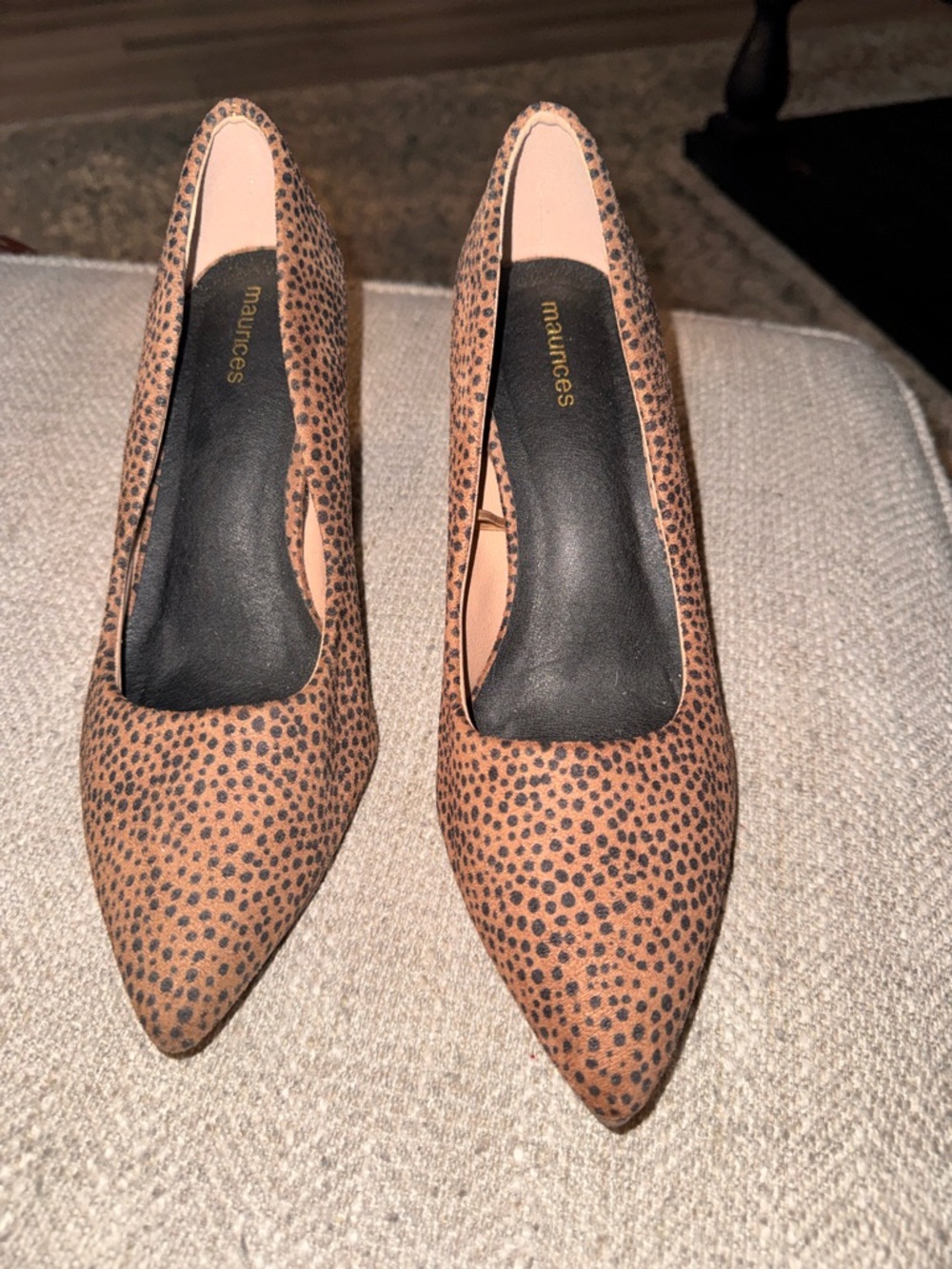Maurices Tan and Black Spotted Pointed-Toe Pumps